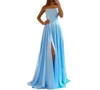 xxxiticat Damen Elegant Lange Ballkleider Satin A-Linie Hochzeitskleid Abendkleider Sexy Neckholder Spaghetti Brautkleid Kleider Lang Prinzessin Brautjungfer Kleid(AQ,XS)