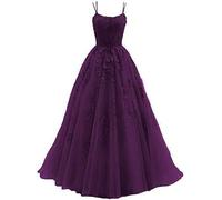 xxxiticat Damen Lange A-Linie Spitze Hochzeitskleid Abendkleider Spaghetti Brautkleid Kleider Lang Prinzessin Brautjungfer Kleid Backless