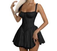 xxxiticat Damen Mini Kleid Ärmellos Square Neck High Taille Lace-Up Sexy Backless Y2K Goth Grunge Kleid(BL,L)