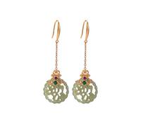 XYFCJK Chinesische Jade-Ohrringe Für Damen - S925, Chinesisches Retro-Ethno, Leichtes Luxus-Kunstwerk, Schmuck, Hypoallergener Charme, Weihnachtsgeburtstag, Zierliches Geschenk, Grün, 5,6 cm