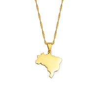 XYFCJK Halskette Mit Anhänger Mit Brasilien-Karte - Landumriss Im Ethnischen Stil, Hip-Hop-Schmuck, Minimalistisch, Einfarbig, Dünne Kette, Frauen/Mädchen/Männer, Unisex