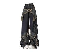 Xytraiihw Blau,S, Jeans Mit Weitem Bein Für Mädchen, Damen Y2K Streetwear Baggy Jeans High Waist Stretchy Jeans Damen Freizeithose Vintage Jeanshose Weites Bein Schlaghose