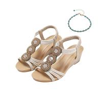 Xytraiihw Damen Plateau Keilsandalen, 2025 Neu Sommer Vintage Sandalen Große Größe Offener Zehen Strandschuhe Mit Gummiband Slingback Römische Schuhe Für Sport Strand Party,Gold,37 EU