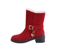 Xytraiihw Damen Schneestiefel, Gefüttert Winterschuhe Ankle Boots Mit Schnallen Winter Winterstiefel Komfort Stiefel Outdoor Snow Winterboots,Rot,35 EU