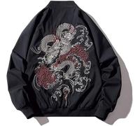 XYXIONGMAO Japanischer Drache Herren Hip-Hop Kleidung Oversized Männer Bomberjacke Paar Streetwear Pilotenjacke, schwarz, Small