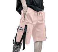 XYXIONGMAO Techwear Herren-Jogginghose, Schwarz, Hip-Hop-Cargo-Shorts, Streetwear, Sweatpants, Cargohose für Herren, Pink, Mittel