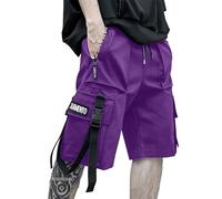 XYXIONGMAO Techwear Herren-Jogginghose, Schwarz, Hip-Hop-Cargo-Shorts, Streetwear, Sweatpants, Cargohose für Herren, Violett, Klein