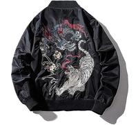 XYXIONGMAO Übergroße Bomberjacke für Herren Japanischer Drache Tiger Hip Hop Streetwear, Schwarz , XXL