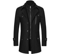 XZLZMYP Herren Wollmantel Mit Gefüttert Winter Trenchcoat Slim Fit Jacke Mit Reißverschluss Herausnehmbarem Futter Herren Warm Gepolstert Casual Winddicht Business Mantel Jacke,A,L