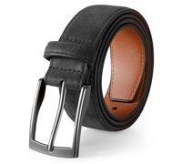 XZQTIVE Herrengürtel Echtleder, Premium Wildledergürtel mit Zinkschnalle, Klassischer Gürtel für Anzug und Jeans in Schwarz/Braun, 3,5 cm /1.4'' Breit