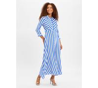 Hemdblusenkleid Y.A.S "YASSAVANNA LONG SHIRT DRESS", Damen, Gr. S (36), N-Gr, dazzling blau stripes:weiß, Web, Obermaterial: 100% Viskose, gestreift, modisch, relaxed fit lang, 3/4-Ärmel, Kleider, mit