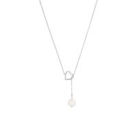 Y-Kette AMOR "Herz", silberfarben, weiß, Halsketten, Damen, Perlen Silber 925 (Sterlingsilber), L: 45 B: 1mm, Perlen, Silber 925 (Sterlingsilber), mit Süßwasserzuchtperle, B:1mm (72464527-0) silberfar