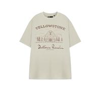 Y Yellowstone Herren Beige Kurzarm-T-Shirt | Scheunen-Grafik-T-Shirt | Vintage-Western-Stil-Top | Retro-Yellowstone-Bekleidung | Cowboy-Grafik-Shirt für Männer