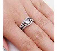 Y1118 Herz-Ring-Set für Damen, platiniert, geschichtet, mit Zirkonia im Herzschliff, verstellbar, offenes Design, Jubiläumsschmuck, 3-teilig