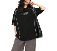 Y2K Ästhetik Herren- und Frauen-T-Shirts Lose Paar übergroße Crew Neck T-Shirt Vintage Design kurzärmeliges Crew Nackenbrief T-Shirt Streetwear (Black,L)