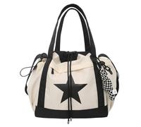 Y2K Ästhetische Umhängetasche mit Anhänger Stern Grunge Tote Bag Kordelzug Bucket Bag Multi Taschen Schultertasche, Weiss/opulenter Garten, Einheitsgröße