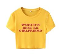 Y2k Baby-T-Shirts für Damen, niedlicher Buchstaben-Grafik, bauchfreies Top, sexy, kurzärmelig, schmale Passform, Grunge-T-Shirt, E Girl Going Out, Worlds Best Ex Girlfriend Gelb, Klein