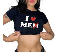 Y2k Baby-T-Shirts für Damen, niedlicher Buchstaben-Grafik, bauchfreies Top, sexy, kurzärmelig, schmale Passform, Grunge-T-Shirt, E Girl Going Out, I Love Men Me Black, Klein