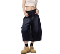 Y2k Baggy Jeans Shorts Jorts Y2k Hip Hop Shorts Skater Jeans Grunge Jorts Ästhetische Hose, Dunkelblau, XL