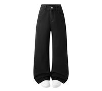 Y2k Baggy Jeans Teen Mädchen Weites Bein High Waist Jeanhose Kinder Girls Retro Hip Hop Dance Denim Hosen mit Taschen Casual Fashion Streetwear Freizeithose (Black #3, 7-8 Years)