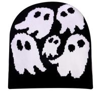 Y2K Beanie Ghost Muster Acrylfasern Stricker Halloween -Hut, Grunge Unisex Emo Beanie, lässiger Schädel Häkel Häkeln Winter warmes Halloween -Accessoires für Teenager, Black Emo
