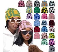 Y2k Beanie Mütze Herren Damen Teenager Y2k Cap Winter Knit Skater Beanie Mütze Hip Hop Strickmützen Baumwolle Spider MEA Culpa Printed Y2k Beanie Cap Hat Pink Harajuku Fashion