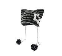 Y2K Beanies Vintage Grunge Crochet Hats for Women Kawaii Cute Fox Cat Knitted Hat Y2K Accessories for Teen Girls, GRAU, Einheitsgröße