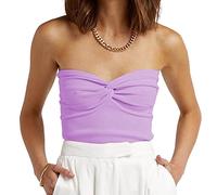 Y2K CamisoleTanks, trägerloses Crop-Top für Damen, sexy Herzausschnitt, gerippter Strick, gedrehter Knoten vorne, ärmellos, Violett, Groß