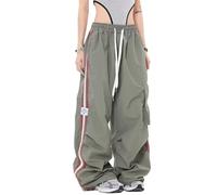Y2k Cargo-Sweathose für Damen, Gothic, Baggy, Fallschirmhose, weites Bein, Baggy-Jogger, Gothic-Trainingshose, Grün , X-Groß