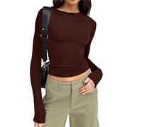 Y2K Crop Tops Damen Langarm, Enge Oberteile Damen T-Shirt,Basic Langarmshirt Damen Slim Fit Cropped Shirt Pullover 90s Girls Tee Top Sweatshirt T-Shirts für Frauen Teenager Mädchen Streetwear