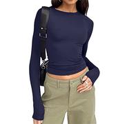 Y2K Crop Tops Damen Langarm, Enge Oberteile Damen T-Shirt,Basic Langarmshirt Damen Slim Fit Cropped Shirt Pullover 90s Girls Tee Top Sweatshirt T-Shirts für Frauen Teenager Mädchen Streetwear