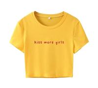 Y2k Crop Tops für Frauen -Kiss More Girls Lustiger Grafikdruck Kurzarm Crop T-Shirt Frauen Mädchen Slim Fit T-Shirt