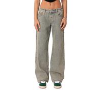 Y2K Damen Baggy-Jeans, niedrige Taille, lockeres gerades Bein, Denim-Hose mit Taschen, E-Girl, Boyfriends-Hose, Streetwear, F-light blue, XS