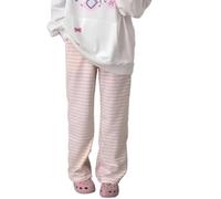 Y2K Damen-Hose, Kawaii, süß, gestreift, Harajuku-Fleece, Sport-Sweathose, lässig, Basic, Cartoon-Hose, japanische Hose, Pink, M