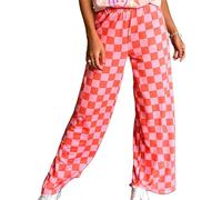 Y2k Damen-Hose mit Gingham-Muster, lockere Passform, elastisch, hohe Taille, weites Bein, Loungehose, Sommer, leger, Sweathose, Streetwear, A-Orange, M