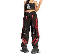 Y2K Damen-Jeans mit hoher Taille, Gothic, Baggy, Gothic, Cargo-Jeans, weites, gerades Bein, Punk-Denim-Hose, lockere Hose, Streetwear, Schwarz-g, S