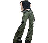 Y2k Damen-Jeans mit weitem Bein, Gothic, Baggy, Denim-Hose, hohe Taille, Punk, lockere, gerade Hose, E-Girl, Streetwear, Freizeithose, Grün, S