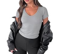 Y2k Damen-T-Shirt mit Vintage-Grafikdruck, ästhetisches Feen-Grunge-Design, schmales Crop-Top, Harajuku, Gothic, kurzärmelig, Sommer-T-Shirt, E1, Grau, M