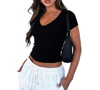 Y2k Damen-T-Shirt mit Vintage-Grafikdruck, ästhetisches Feen-Grunge-Design, schmales Crop-Top, Harajuku, Gothic, kurzärmelig, Sommer-T-Shirt, E1, Schwarz, M