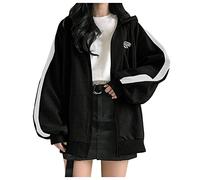 Y2k Jacke Damen Langarm Oversize Sweatjacke Hooded Full Zip Sportjacke Hoodie Frühling Gothic Skellet Drucken Kapuzenpulli Retro Streetwear Y2K E-Girl Sweatshirt Sweatjacke