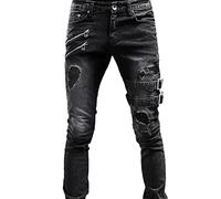 Y2K Jeans Herren - Lässige Mid up Men 's Jeans fit gerissene Hosen schlanke gerade Herrenhose Stretch-Denim Männer Jeans-Hose Denim Pants