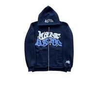 Y2K Kapuzenpullover Jacke Herren Fleece Reißverschluss Sport Mantel Unisex Paare Hip Hop Streetwear Warme Freizeitjacke mit Taschen Zip Hoodie Trendiger Sweatshirt mit Graffiti Druck(Navy blue,M)