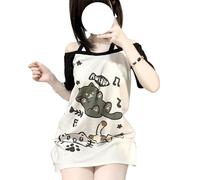 Y2k Kawaii-Shirts für Damen, Cartoon-Grafik-T-Shirts, schulterfrei, Cutecore-Hemden, Harajuku-Mode, Gothic-Tops, Schwarz, Klein