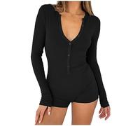 Y2k Langärmeliger Einteiler Bodysuit V-Ausschnitt Bodycon Blumendruck Shorts Dehnbarer Pyjama Onesie Strampler Jumpsuit Jumpsuit Damen Kurz Schlafanzug Damen Jumpsuit Strand Overall Einteiler