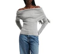 Y2k Off The Shoulder Sweater for Women Long Sleeve Baggy Slouchy Knit Vintage Loose Jumper Ribbed Coquette Clothes (CO-Gray, S)