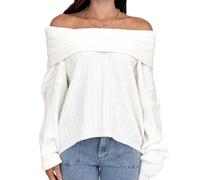 Y2k Off The Shoulder Sweater for Women Long Sleeve Baggy Slouchy Knit Vintage Loose Jumper Ribbed Coquette Clothes (White, M)