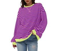 Y2K Pullover Damen Striped Sweatshirt Pullover Damen Rundhalsausschnitt Damen Damen Pulli Y2K Pullover Oversized Sweatshirt Damen Y2K Top T Shirt Gestreift Damen Blusentops Mit Rundhalsausschnitt
