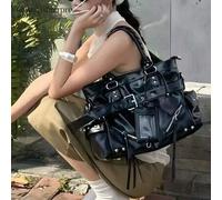Y2K Punk Stil große Kapazität Schultertasche, Nieten- und Schnallen-Dekor Kunstleder Handtasche, Gothic Street Style Tragetasche für Frauen (Zubehör o