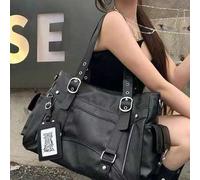 Y2K Punk Stil Schultertasche mit großer Kapazität, Nieten-Dekor Kunstleder Handtasche, Gothic Street Style Shopper Tasche für Frauen (Ohne Zubehör)