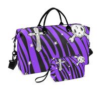 Y2k Reisetasche mit Totenköpfen und Leopardenmuster, mit Kulturbeutel für Workout, multifunktional, y2k lila Leoparden-Totenköpfe, Einheitsgröße, y2k lila Leoparden-Totenköpfe, 1 size